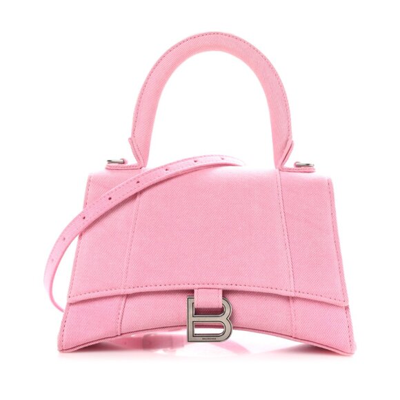 Balenciaga Hourglass Top Handle Shoulder Bag Nappa Denim Pink Small - Picture 1 of 10